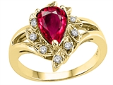 Tommaso Design™ Pear Shape 8x6mm Created Ruby and Diamond Ring