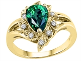 Tommaso Design™ Pear Shape 8x6 mm Simulated Emerald and Genuine Diamond Ring