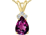 Tommaso Design™ Pear Shape 8x6mm Genuine Rhodolite and Diamond Pendant