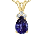 Tommaso Design™ Pear Shape 8x6mm Genuine Iolite and Diamond Pendant