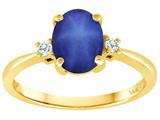 Tommaso Design™ Oval Created Star Sapphire 8x6mm 3 stone Engagement Ring