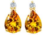 Tommaso Design™ Pear Shape 8x6mm Genuine Citrine and Diamond Earrings