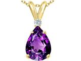Tommaso Design™ Genuine Pear Shaped 9 x7 mm Amethyst and Diamond Pendant