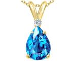 Tommaso Design™ Genuine Pear Shaped 9 x 7mm Blue Topaz and Diamond Pendant