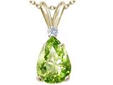 Tommaso Design™ Genuine Pear Shaped 9 x 7mm Peridot and Diamond Pendant