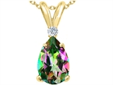 Tommaso Design™ Genuine Pear Shaped 9 x7 mm Mystic Rainbow Topaz and Diamond Pendant