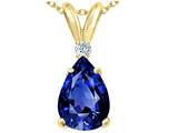 Tommaso Design™ Pear Shaped 9x7mm Lab Created Sapphire and Genuine Diamond Pendant