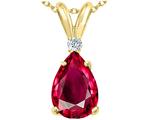 Tommaso Design™ Created Ruby Pear Shaped 9 x7 mm and Genuine Diamond Pendant