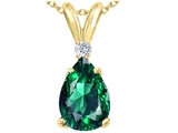 Tommaso Design™ Created Pear Shaped 9 x 7mm Emerald and Genuine Diamond Pendant