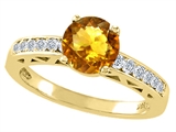 Tommaso Design™ Round 7mm Genuine Citrine and Diamond Solitaire Engagement Ring