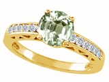 Tommaso Design™ Round 7mm Genuine Green Amethyst and Diamond Solitaire Engagement Ring