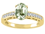 Tommaso Design™ Oval 8x6mm Genuine Green Amethyst and Diamond Solitaire Engagement Ring