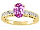 Tommaso Design™ Oval 8x6mm Created Pink Sapphire and Diamond Solitaire Engagement Ring