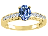 Tommaso Design™ Oval 7x5mm Genuine Tanzanite and Diamond Solitaire Engagement Ring