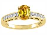 Tommaso Design™ Oval 7x5mm Genuine Yellow Sapphire and Diamond Solitaire Engagement Ring