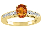 Tommaso Design™ Oval 7x5mm Genuine Orange Sapphire and Diamond Solitaire Engagement Ring