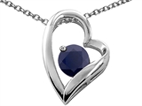 Tommaso Design™ Heart Shaped Genuine Black Sapphire 7mm Round Pendant