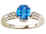 Tommaso Design™ Round 7mm Genuine Blue Topaz and Diamond Engagement Ring