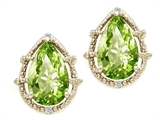 Tommaso Design™ Pear Shape 10x7mm Genuine Peridot and Diamond Earrings