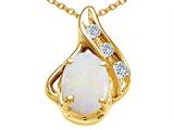 Tommaso Design™ Oval 7x5mm Genuine Opal and Diamond Pendant