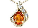 Tommaso Design™ Oval 7x5mm Genuine Orange Sapphire and Diamond Pendant