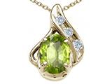 Tommaso Design™ Oval 7x5mm Genuine Peridot and Diamond Pendant