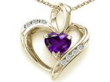 Tommaso Design™ Heart Shape 6mm Genuine Amethyst and Diamond Pendant
