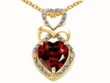 Tommaso Design™ Heart Shape 8 mm Genuine Garnet and Diamond Pendant