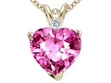 Tommaso Design™ 8mm Heart Created Pink Sapphire and Genuine Diamond Pend