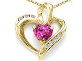 Tommaso Design™ Heart Shape 6mm Created Pink Sapphire and Diamond Pendant