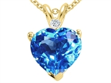 Tommaso Design™ 8mm Genuine Blue Topaz and Diamond Heart Pendant