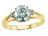 Tommaso Design™ Genuine Aquamarine Round 7mm and Diamond Ring