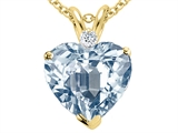 Tommaso Design™ 14k 8mm Heart Shaped Simulated Aquamarine and Diamond Pendant