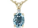Tommaso Design™ Oval 8x6mm Simulated Aquamarine and Genuine Diamond Pendant