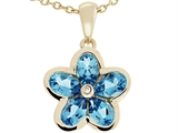 Tommaso Design™ .85 inch long Flower Pendant made with one Diamond and Genuine Pear Shape Blue Topaz.