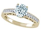 Tommaso Design™ Genuine Aquamarine and Diamond Solitaire Engagement Ring