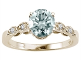 Tommaso Design™ Genuine Aquamarine Round 7mm and Diamonds Solitaire Engagement Ring