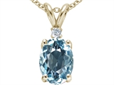 Tommaso Design™ Created Oval 9x7mm Aquamarine and Genuine Diamond Pendant