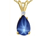 Tommaso Design™ Created Pear Shaped 9 x7 mm Star Sapphire and Diamond Pendant