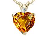 Tommaso Design™ Heart Shape 8mm Genuine Citrine and Diamond Heart Pendant