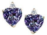 Tommaso Design™ Heart Shape Simulated Alexandrite and Genuine Diamonds Earring Studs