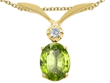 Tommaso Design™ Oval 8x6mm Genuine Peridot and Diamond Pendant