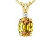Tommaso Design™ Oval Genuine Yellow Orange Sapphire and Diamond Pendant