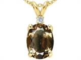 Tommaso Design™ Oval 12x10 mm Genuine Smoky Quartz And Diamond Pendant