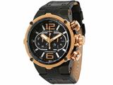Officina Del Tempo Power 49mm Chronograph Black/Rose PVD Leather Band (OT1030/10NSE) Made in Italy