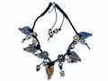 Otazu Black, Blue, and Brown Swarovsky Crystal Heart Leather Necklace with Toggle Clasp