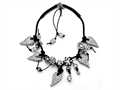 Otazu White Swarovsky Crystal Heart Leather Necklace with Toggle Clasp