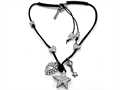 Otazu White Swarovsky Crystal Star Leather Necklace with Toggle Clasp