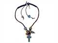 Otazu Black, Brown, and Blue Swarovsky Crystal Cross Leather Necklace with Toggle Clasp