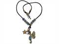 Otazu Black, Brown, and Blue Swarovsky Crystal Seahorse and Star Leather Necklace with Toggle Clasp